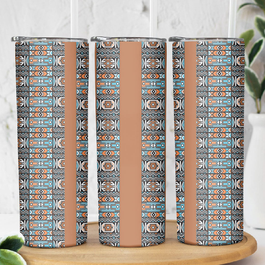 African Ndebele Traditional Attire Skinny Tumbler Brown Ndebele Stripe