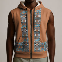 African Ndebele Traditional Attire Sleeveless Zip Hoodie Brown Ndebele Stripe