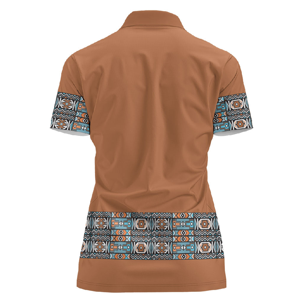 African Ndebele Traditional Attire Women Polo Shirt Brown Ndebele Stripe