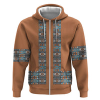 African Ndebele Traditional Attire Zip Hoodie Brown Ndebele Stripe