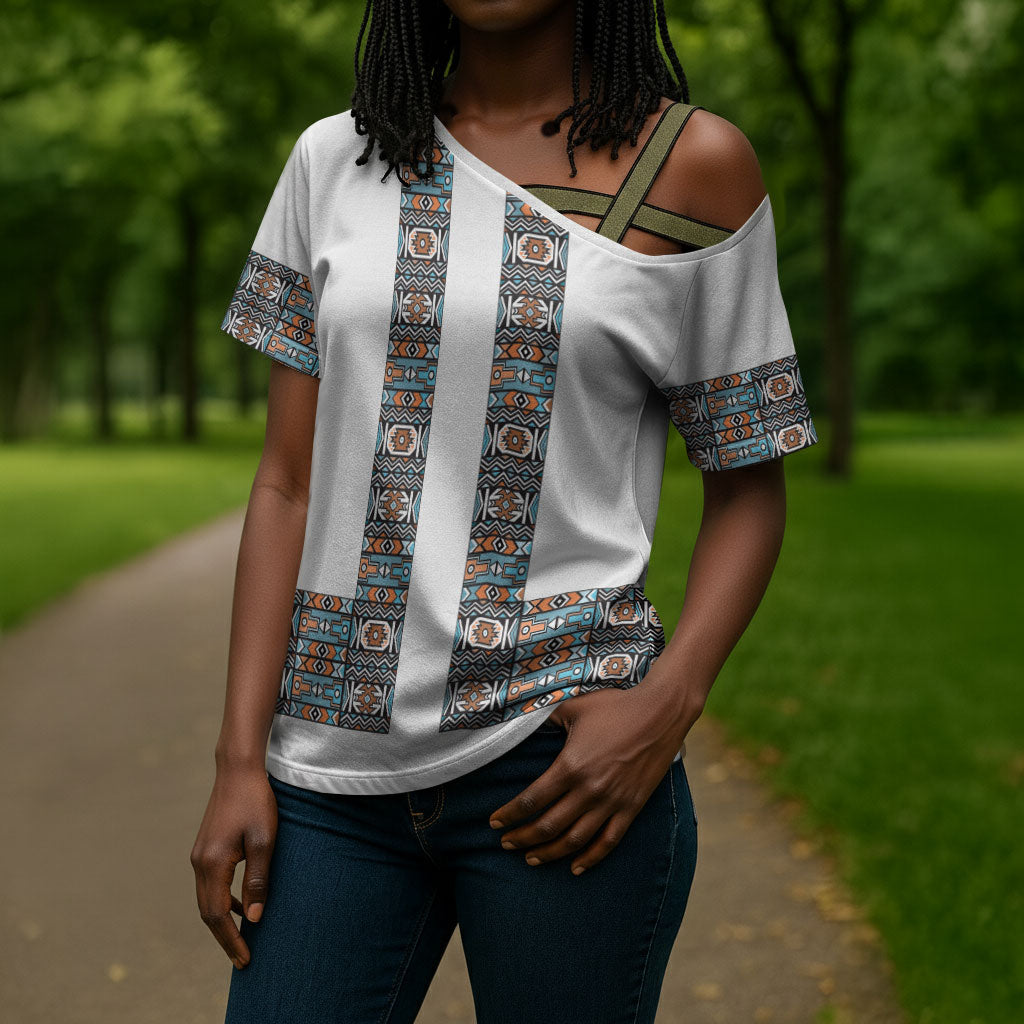 African Ndebele Traditional Attire Cross Shoulder Shirt White Ndebele Stripe