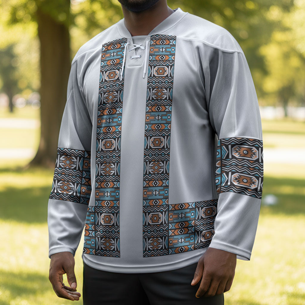 African Ndebele Traditional Attire Hockey Jersey White Ndebele Stripe