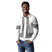 African Ndebele Traditional Attire Long Sleeve Polo Shirt White Ndebele Stripe