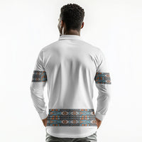 African Ndebele Traditional Attire Long Sleeve Polo Shirt White Ndebele Stripe