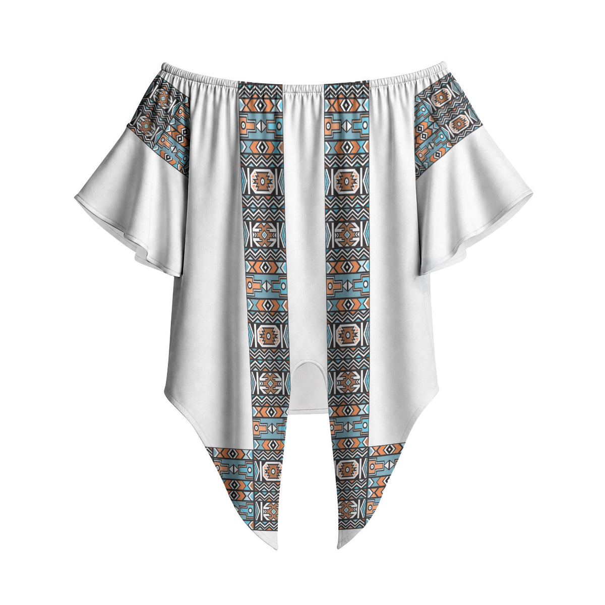 African Ndebele Traditional Attire Off Shoulder Wrap Waist Top White Ndebele Stripe