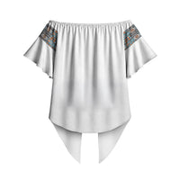 African Ndebele Traditional Attire Off Shoulder Wrap Waist Top White Ndebele Stripe