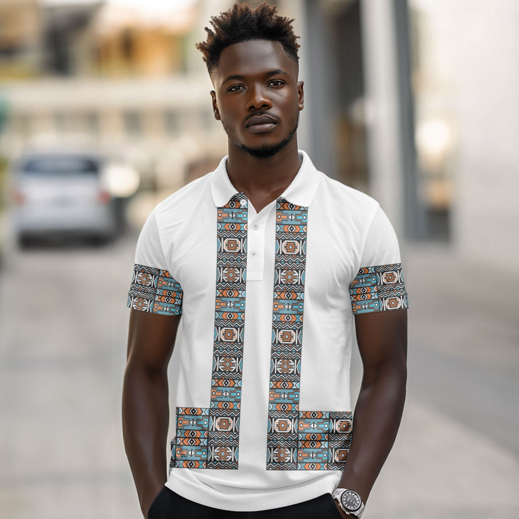 African Ndebele Traditional Attire Polo Shirt White Ndebele Stripe