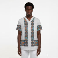 African Ndebele Traditional Attire Scrub Top White Ndebele Stripe