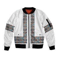 African Ndebele Traditional Attire Sleeve Zip Bomber Jacket White Ndebele Stripe