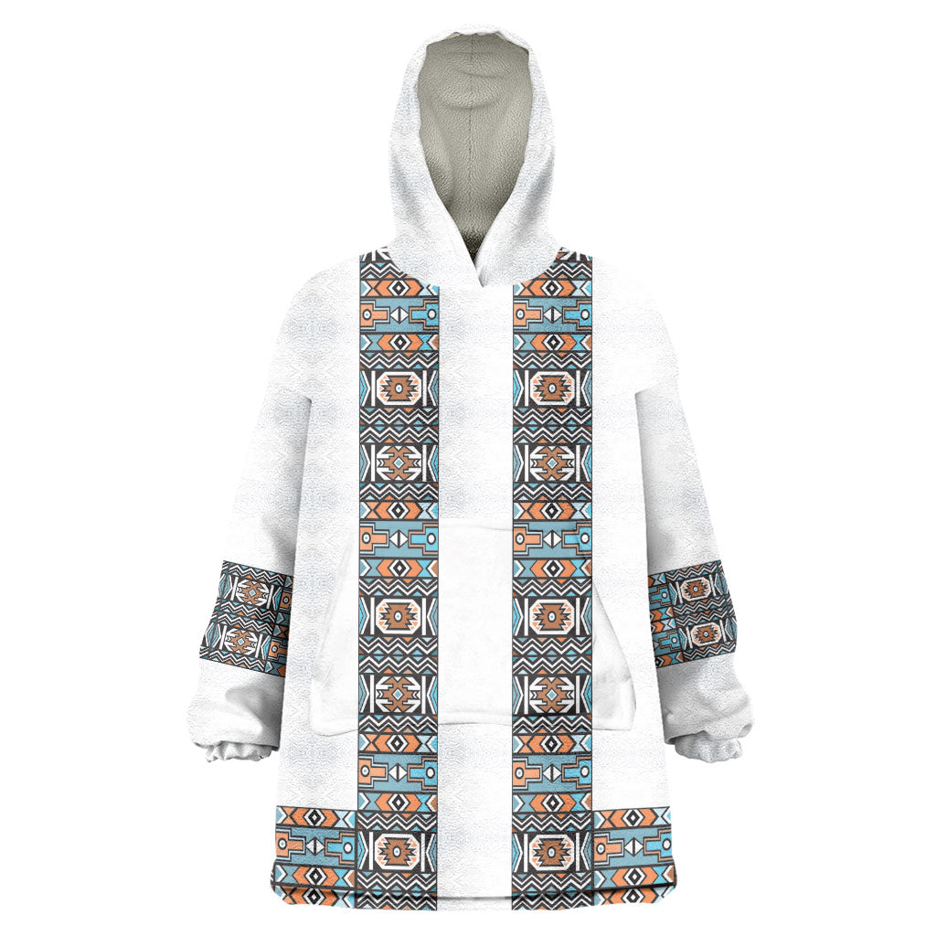 African Ndebele Traditional Attire Wearable Blanket Hoodie White Ndebele Stripe