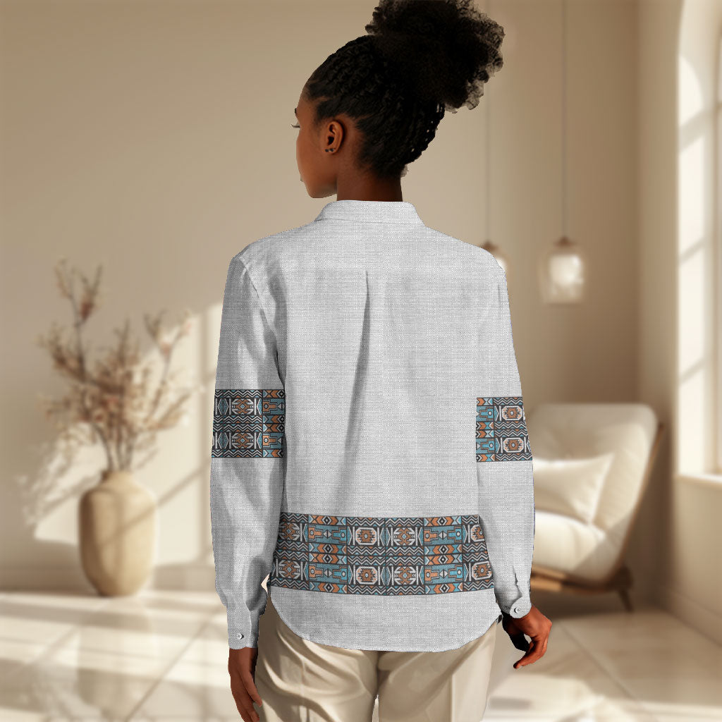 African Ndebele Traditional Attire Women Casual Shirt White Ndebele Stripe