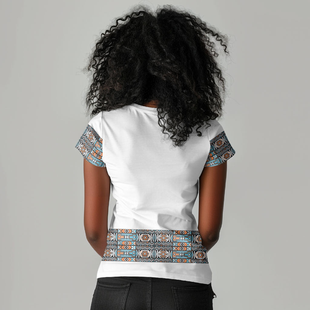 African Ndebele Traditional Attire Women V-Neck T-Shirt White Ndebele Stripe