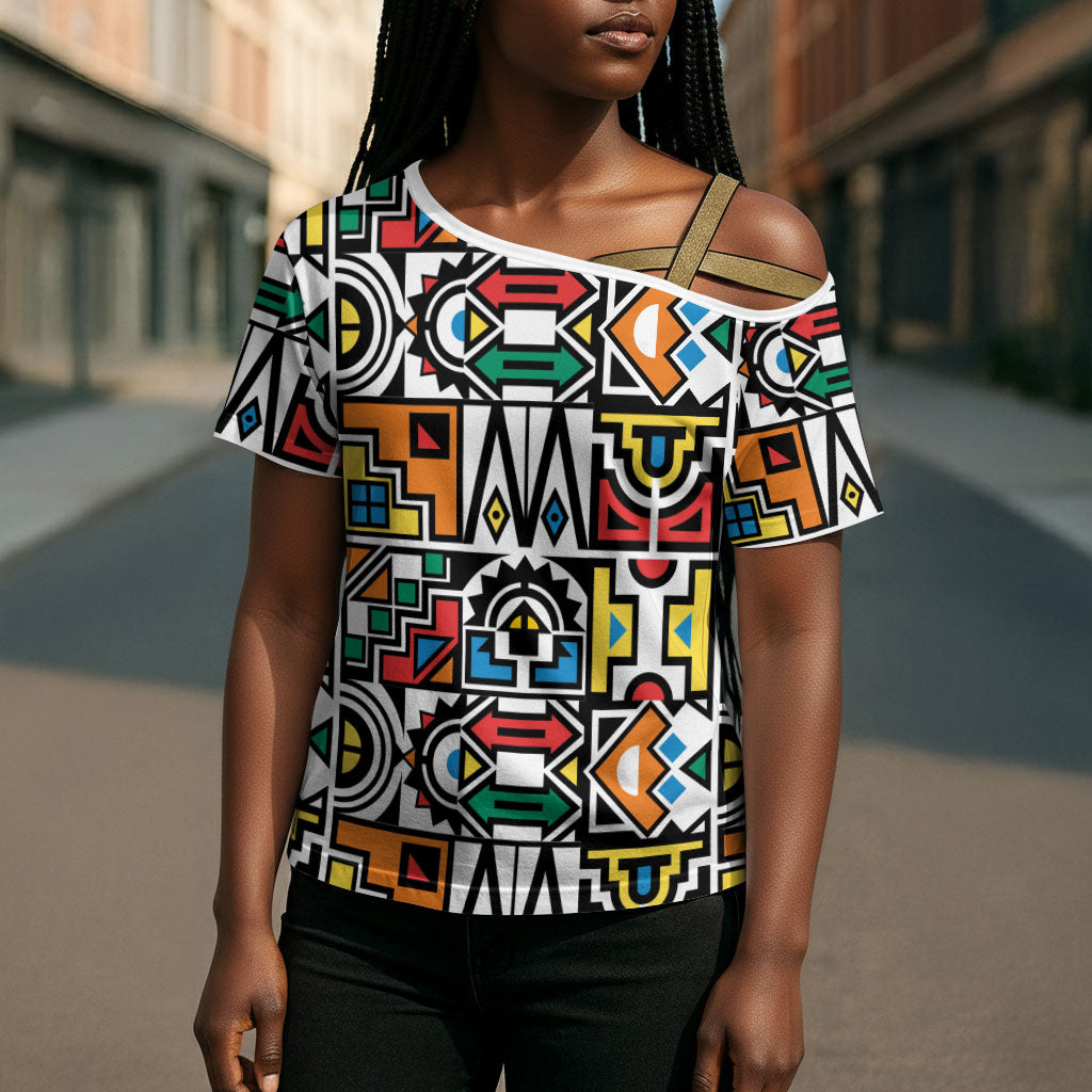 African Geometric Ndebele Patterns Cross Shoulder Shirt