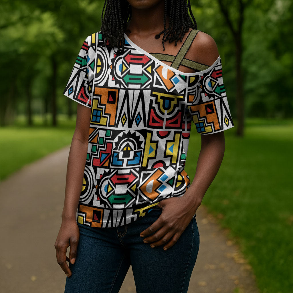 African Geometric Ndebele Patterns Cross Shoulder Shirt