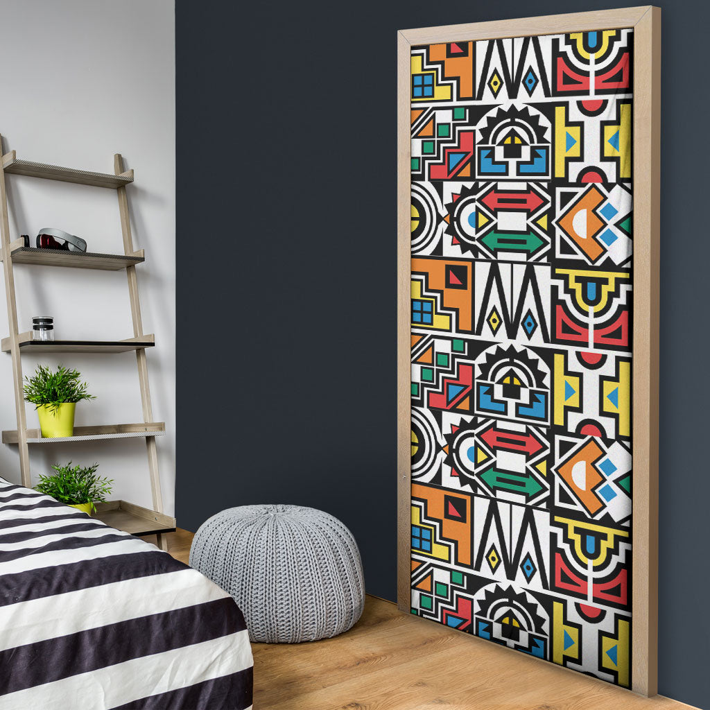 African Geometric Ndebele Patterns Door Cover