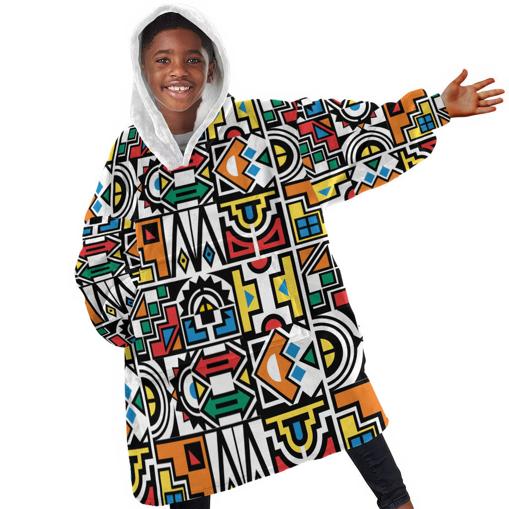 African Geometric Ndebele Patterns Kid Wearable Blanket Hoodie