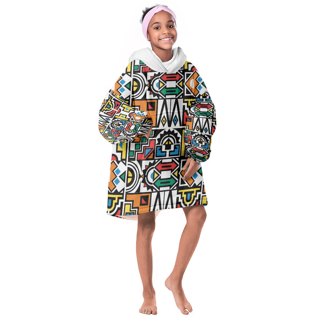 African Geometric Ndebele Patterns Kid Wearable Blanket Hoodie