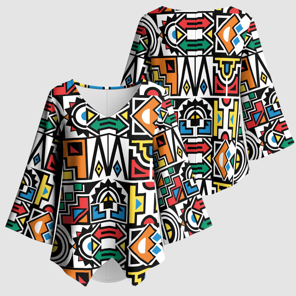 African Geometric Ndebele Patterns Kimono Sleeve Blouse