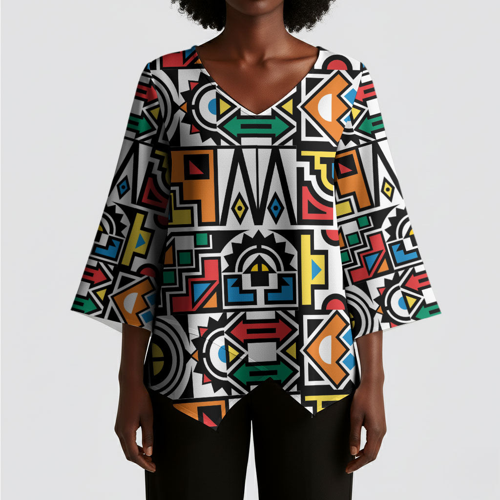 African Geometric Ndebele Patterns Kimono Sleeve Blouse