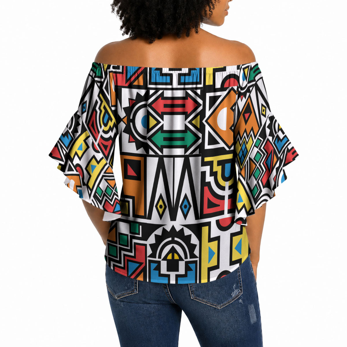 African Geometric Ndebele Patterns Off Shoulder Wrap Waist Top