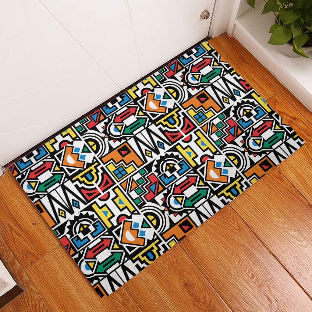 African Geometric Ndebele Patterns Rubber Doormat