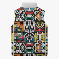 African Geometric Ndebele Patterns Sleeveless Puffer Jacket