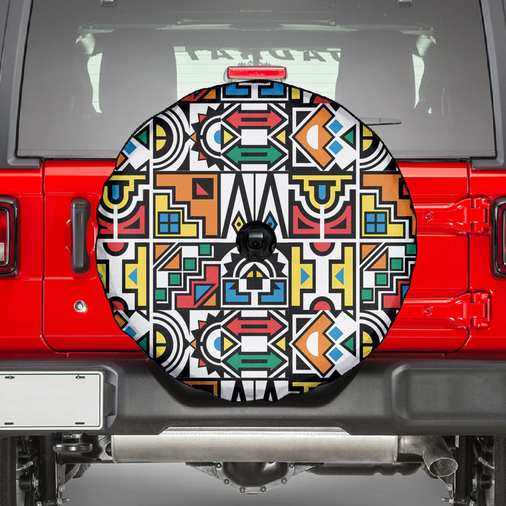 African Geometric Ndebele Patterns Spare Tire Cover