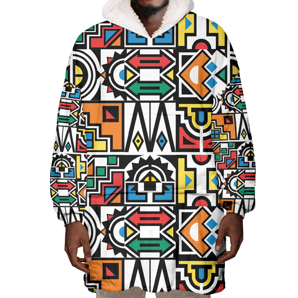 African Geometric Ndebele Patterns Wearable Blanket Hoodie