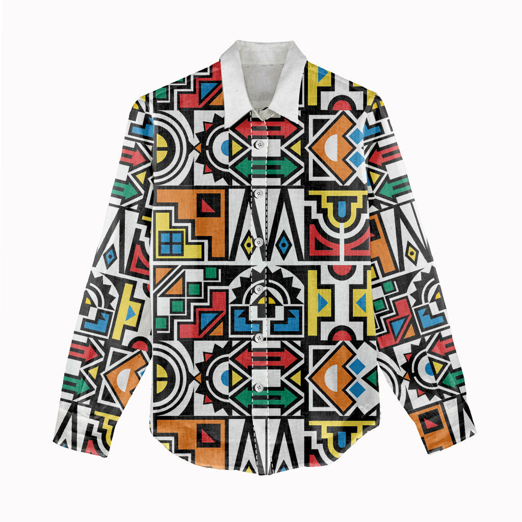 African Geometric Ndebele Patterns Women Casual Shirt