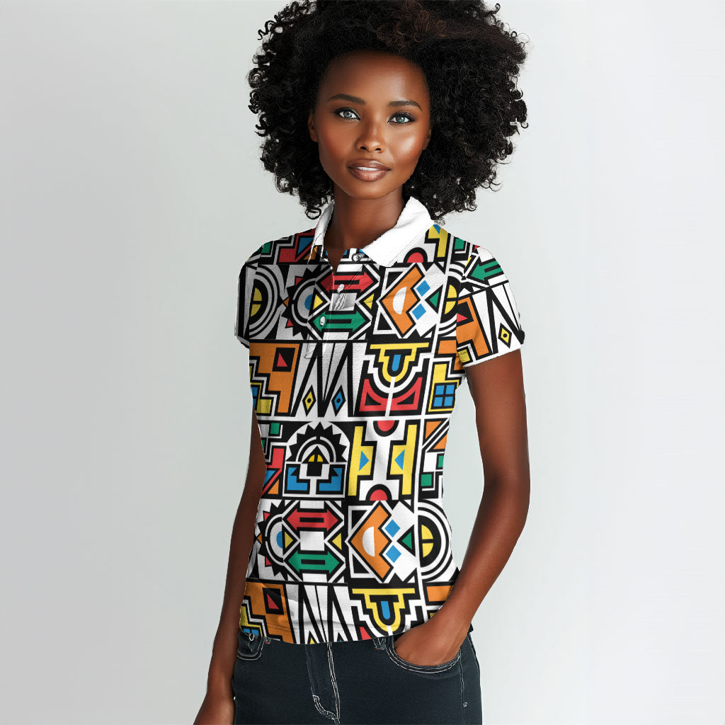 African Geometric Ndebele Patterns Women Polo Shirt