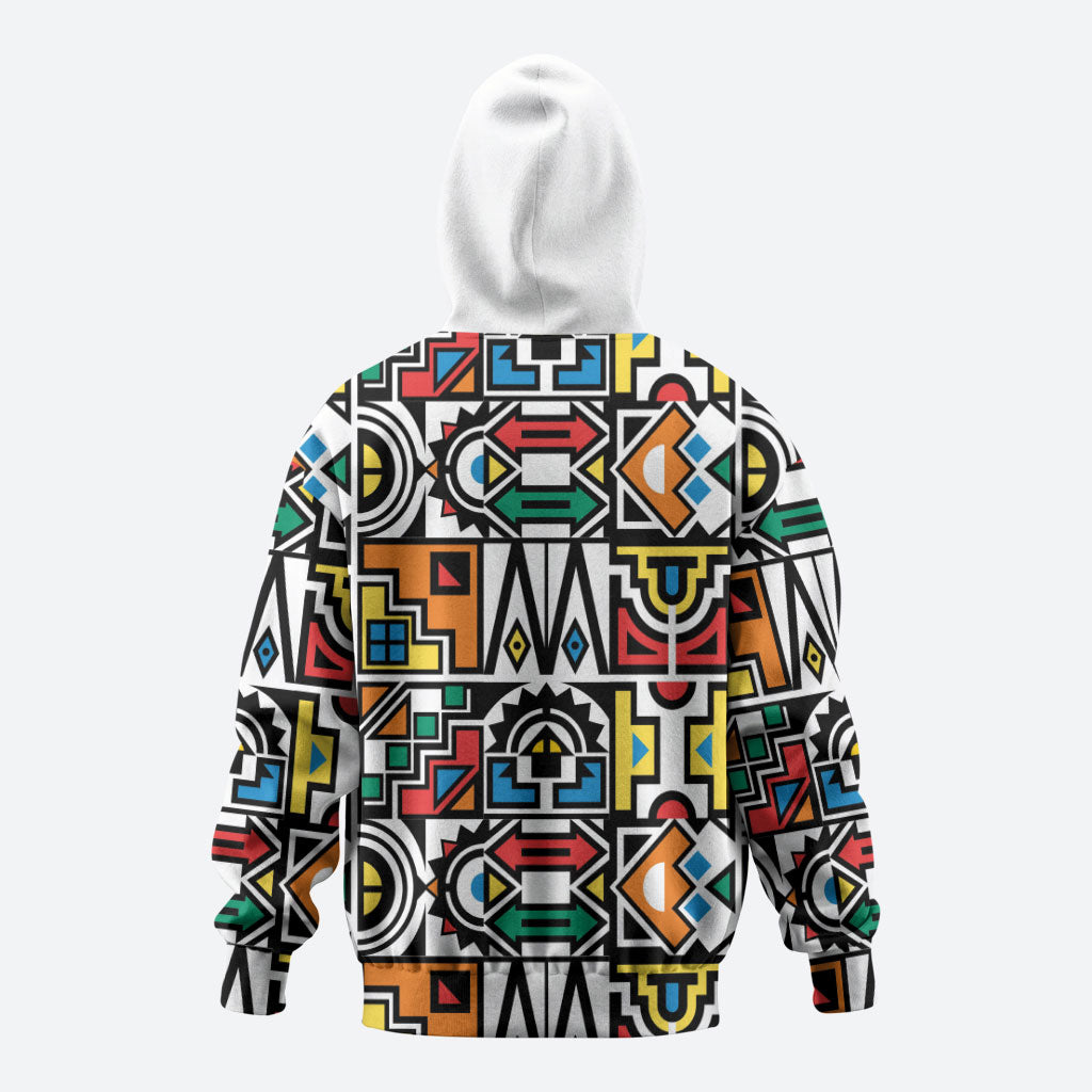 African Geometric Ndebele Patterns Zip Hoodie