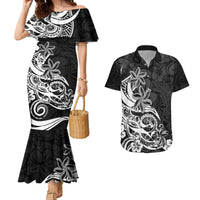 Polynesian Sunset Plumeria Couples Matching Mermaid Dress and Hawaiian Shirt Pacific Island Tribal Black Style LT9 - Wonder Print Shop