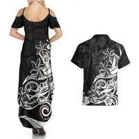 Polynesian Sunset Plumeria Couples Matching Summer Maxi Dress and Hawaiian Shirt Pacific Island Tribal Black Style LT9 - Wonder Print Shop