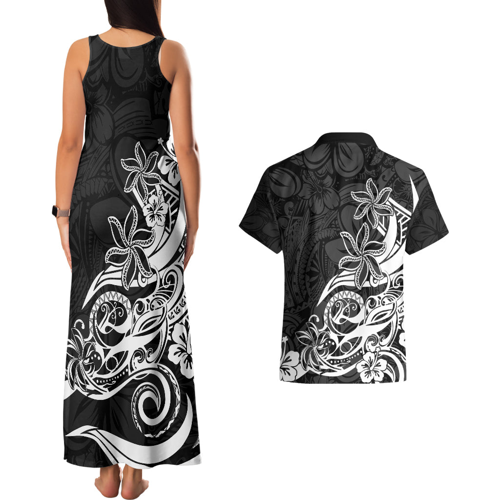 Polynesian Sunset Plumeria Couples Matching Tank Maxi Dress and Hawaiian Shirt Pacific Island Tribal Black Style LT9 - Wonder Print Shop