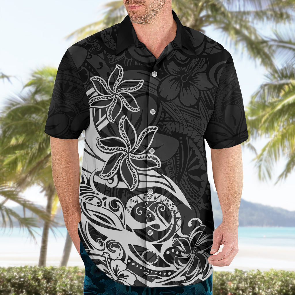 Polynesian Sunset Plumeria Hawaiian Shirt Pacific Island Tribal Black Style - Wonder Print Shop
