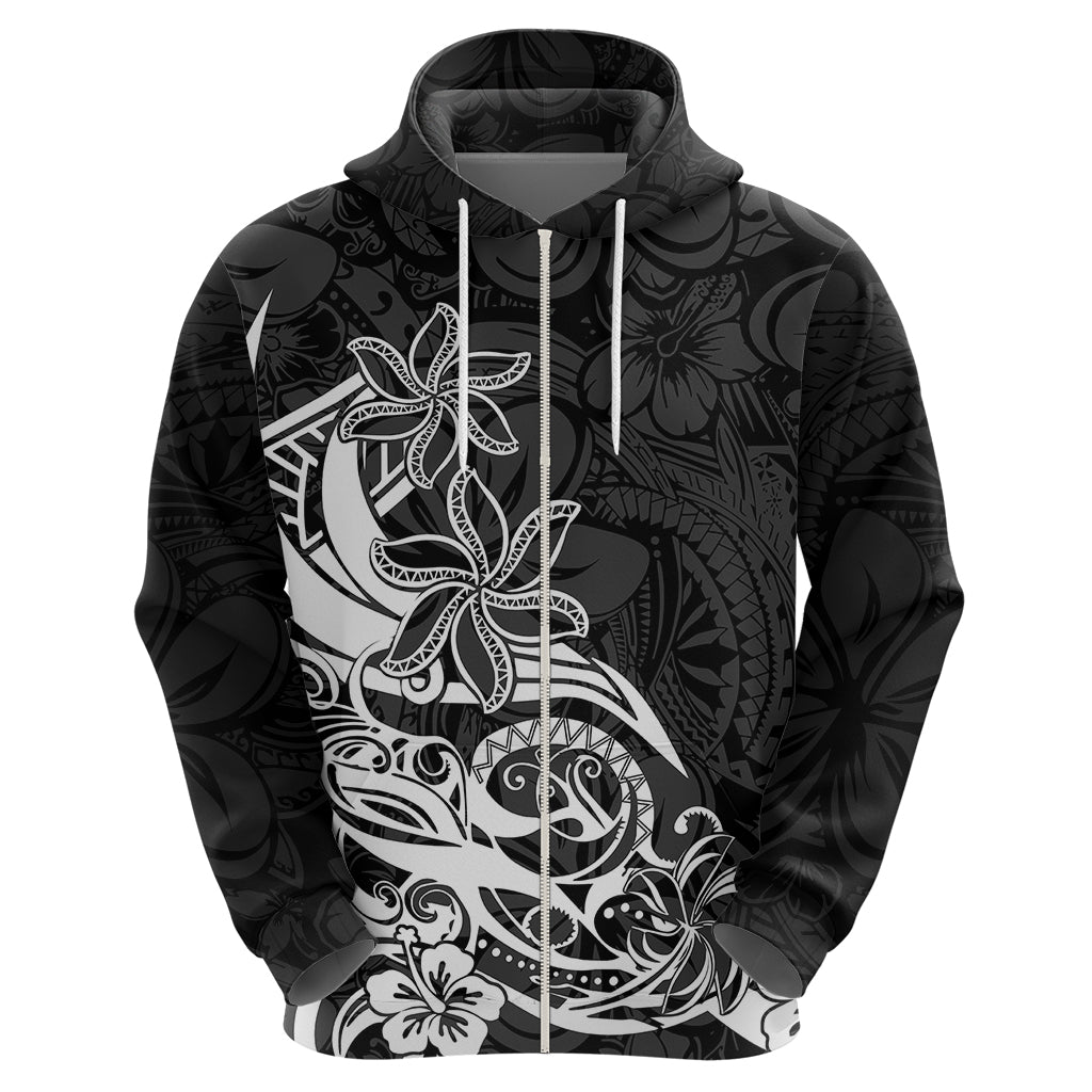 Polynesian Sunset Plumeria Hoodie Pacific Island Tribal Black Style - Wonder Print Shop