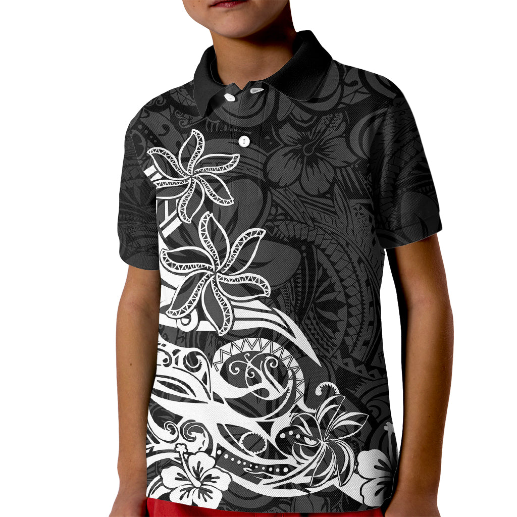 Polynesian Sunset Plumeria Kid Polo Shirt Pacific Island Tribal Black Style - Wonder Print Shop
