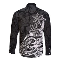 Polynesian Sunset Plumeria Long Sleeve Button Shirt Pacific Island Tribal Black Style - Wonder Print Shop