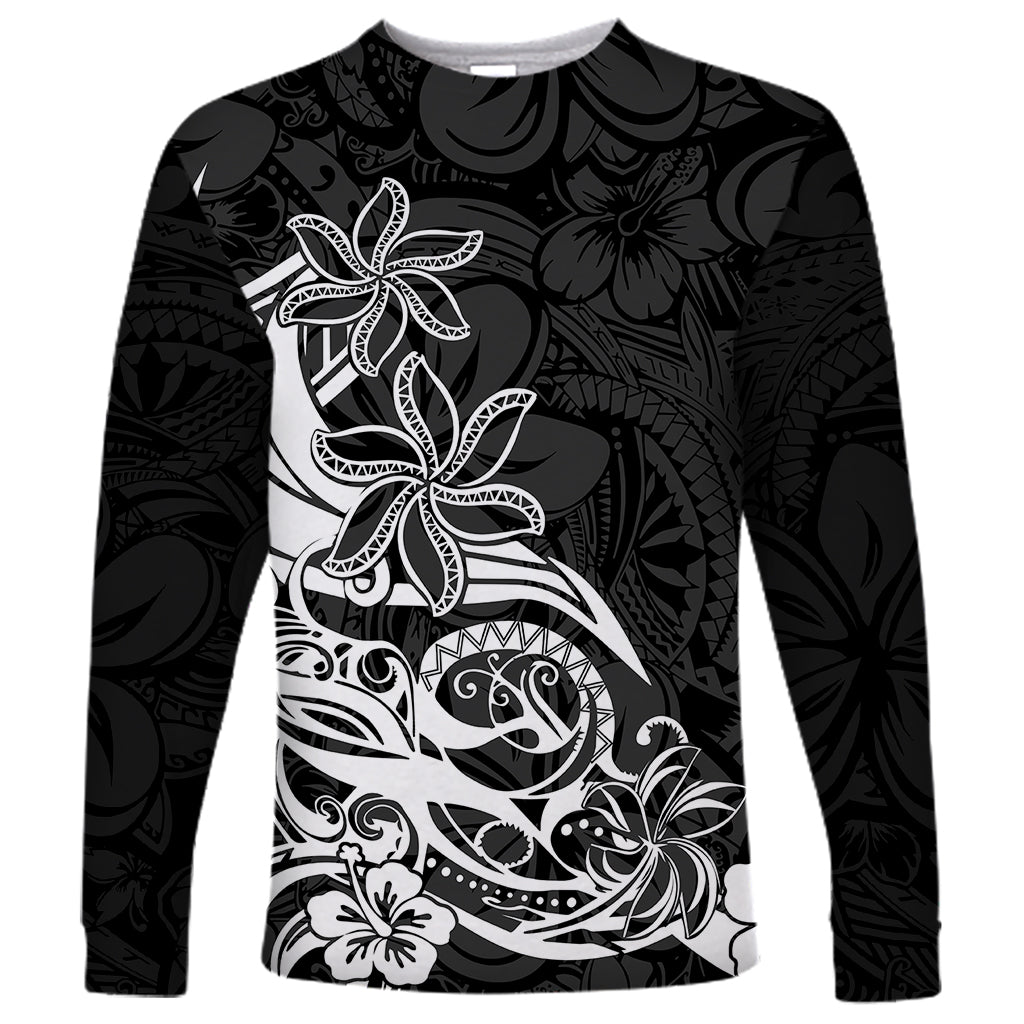 Polynesian Sunset Plumeria Long Sleeve Shirt Pacific Island Tribal Black Style - Wonder Print Shop