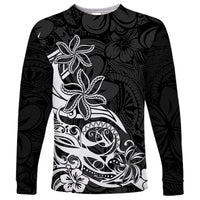 Polynesian Sunset Plumeria Long Sleeve Shirt Pacific Island Tribal Black Style - Wonder Print Shop