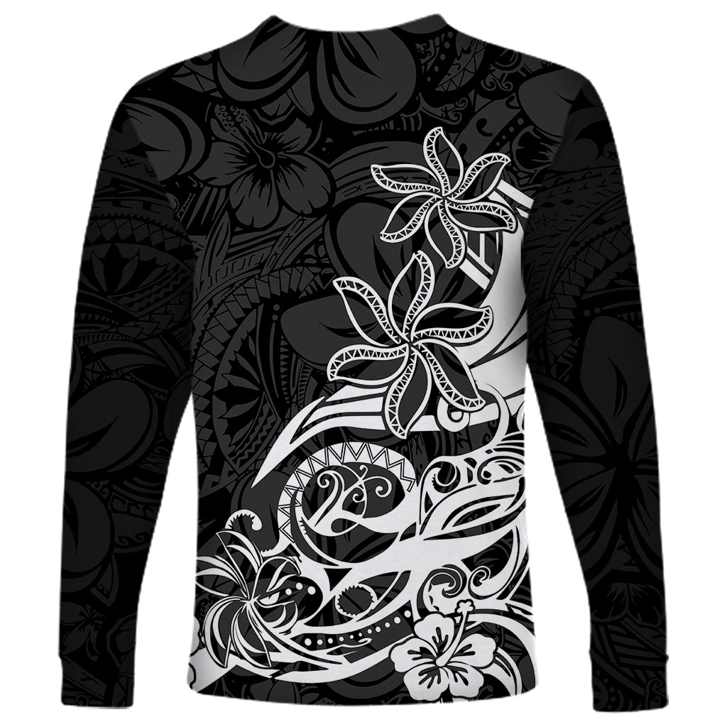 Polynesian Sunset Plumeria Long Sleeve Shirt Pacific Island Tribal Black Style - Wonder Print Shop