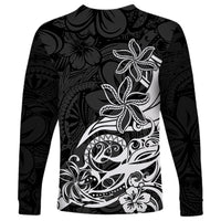 Polynesian Sunset Plumeria Long Sleeve Shirt Pacific Island Tribal Black Style - Wonder Print Shop