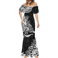 Polynesian Sunset Plumeria Mermaid Dress Pacific Island Tribal Black Style - Wonder Print Shop