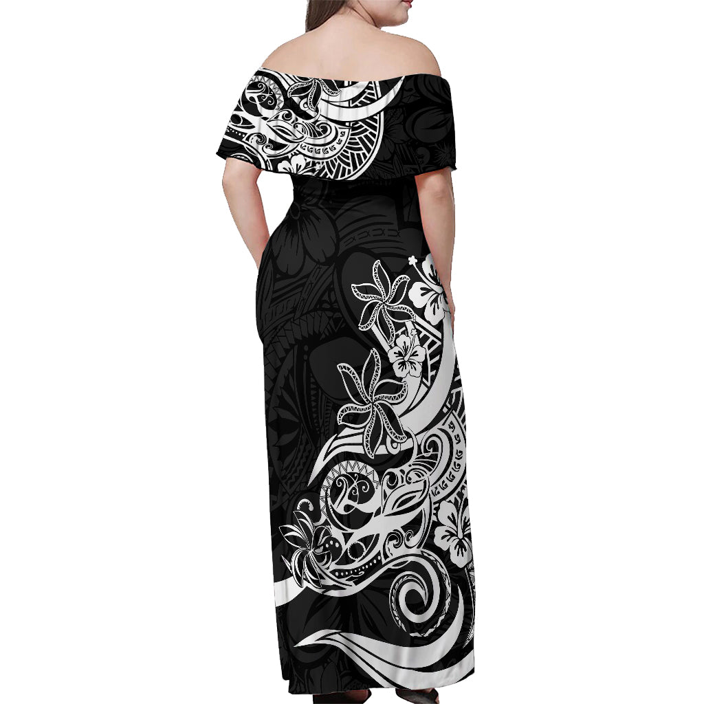 Polynesian Sunset Plumeria Off Shoulder Maxi Dress Pacific Island Tribal Black Style - Wonder Print Shop