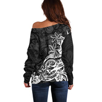 Polynesian Sunset Plumeria Off Shoulder Sweater Pacific Island Tribal Black Style - Wonder Print Shop