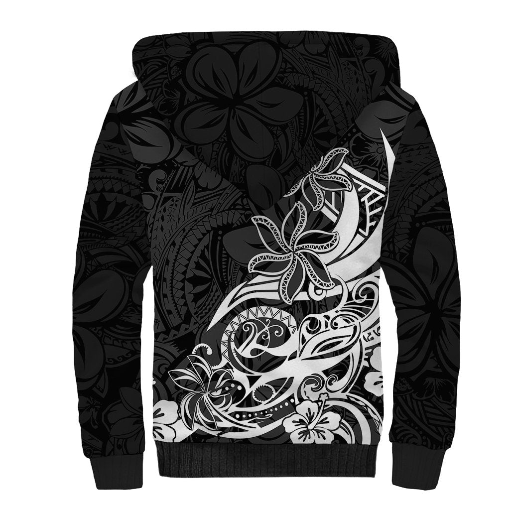 Polynesian Sunset Plumeria Sherpa Hoodie Pacific Island Tribal Black Style - Wonder Print Shop