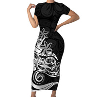Polynesian Sunset Plumeria Short Sleeve Bodycon Dress Pacific Island Tribal Black Style - Wonder Print Shop