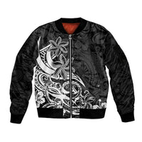 Polynesian Sunset Plumeria Sleeve Zip Bomber Jacket Pacific Island Tribal Black Style - Wonder Print Shop