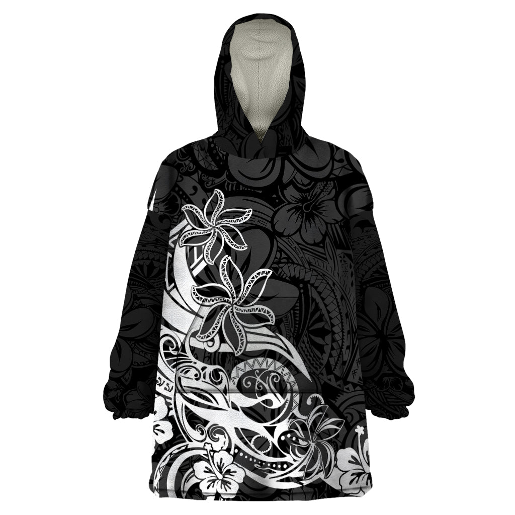 Polynesian Sunset Plumeria Wearable Blanket Hoodie Pacific Island Tribal Black Style - Wonder Print Shop