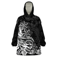 Polynesian Sunset Plumeria Wearable Blanket Hoodie Pacific Island Tribal Black Style - Wonder Print Shop